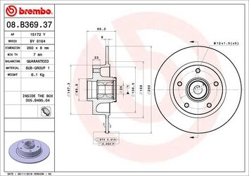 Brembo Prime Line 08.B369.37 <span>тормозной диск полный</span>