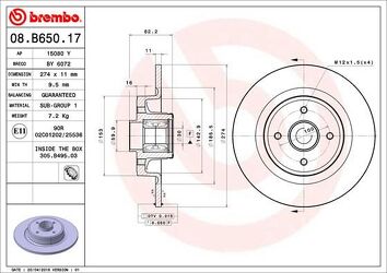 Brembo Prime Line 08.B650.17 <span>тормозной диск полный</span>