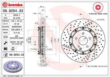 Brembo Prime Line 09.9254.33 <span>тормозной диск вентилируемый с перфорацией</span>