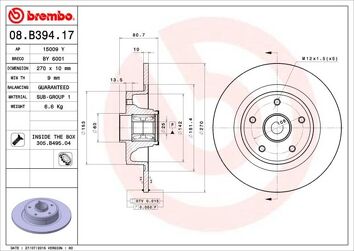 Brembo Prime Line 08.B394.17 <span>тормозной диск полный</span>
