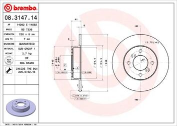 Brembo 08.3147.14 <span>тормозной диск полный</span>