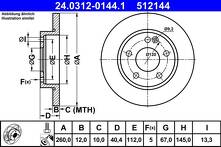 Тормозной диск ATE 24.0312-0144.1 для Mercedes-Benz A-Class W168