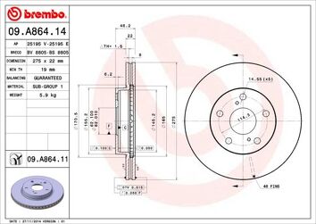 Brembo Prime Line 09.A864.11 <span>тормозной диск вентилируемый</span>