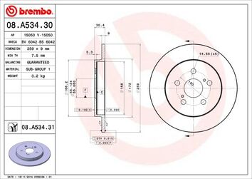Brembo Prime Line 08.A534.30 <span>тормозной диск полный</span>
