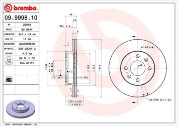 Brembo Prime Line 09.9998.10 <span>тормозной диск вентилируемый</span>