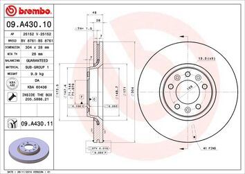 Brembo Prime Line 09.A430.11 <span>тормозной диск вентилируемый</span>