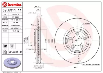 Brembo Prime Line 09.B311.11 <span>тормозной диск вентилируемый</span>