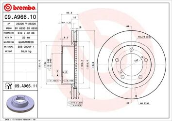 Brembo Prime Line 09.A966.11 <span>тормозной диск вентилируемый</span>