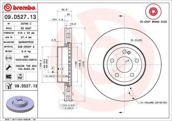 Brembo Prime Line 09.D527.13 <span>тормозной диск вентилируемый</span>