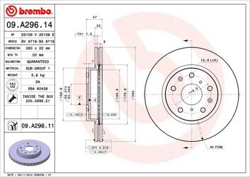 Brembo Prime Line 09.A296.11 <span>тормозной диск вентилируемый</span>