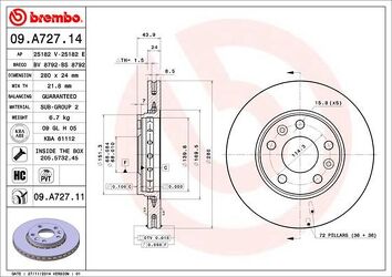 Brembo Prime Line 09.A727.14 <span>тормозной диск вентилируемый</span>