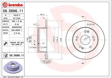 Brembo Prime Line 08.D696.11 <span>тормозной диск полный</span>
