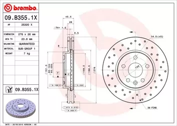Brembo Xtra Line 09.B355.1X <span>тормозной диск вентилируемый</span>