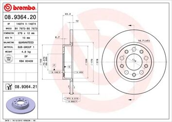 Brembo Prime Line 08.9364.20 <span>тормозной диск полный</span>