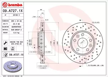 Brembo Xtra Line 09.A727.1X <span>тормозной диск вентилируемый</span>