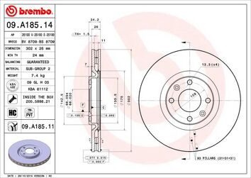 Brembo Prime Line 09.A185.14 <span>тормозной диск вентилируемый</span>