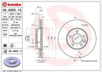 Brembo Prime Line 09.A905.10 <span>тормозной диск вентилируемый</span>