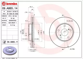 Brembo Prime Line 09.A865.11 <span>тормозной диск вентилируемый</span>