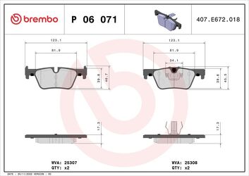 Brembo P 06 071 <span>тормозные колодки задние</span>