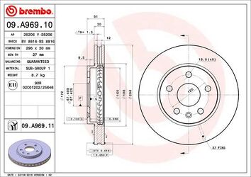 Brembo Prime Line 09.A969.10 <span>тормозной диск вентилируемый</span>
