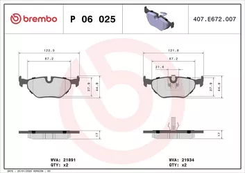 Brembo P 06 025 <span>тормозные колодки задние</span>