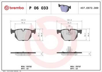 Brembo P 06 033 <span>тормозные колодки задние</span>