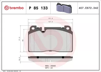 Brembo P 85 133 <span>тормозные колодки передние</span>