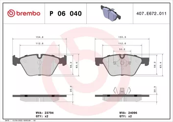 Brembo P 06 040 <span>тормозные колодки передние</span>