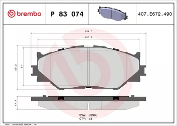 Brembo P 83 074 <span>тормозные колодки передние</span>