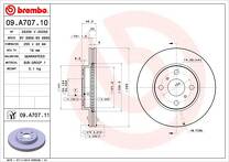 Тормозной диск Brembo Prime Line 09.A707.11 для Toyota Yaris 2 пок. / рестайлинг