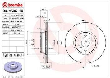 Brembo Prime Line 09.A535.11 <span>тормозной диск вентилируемый</span>