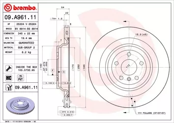 Brembo Prime Line 09.A961.11 <span>тормозной диск вентилируемый</span>