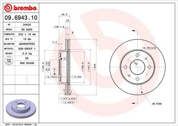 Brembo Prime Line 09.6943.10 <span>тормозной диск вентилируемый</span>