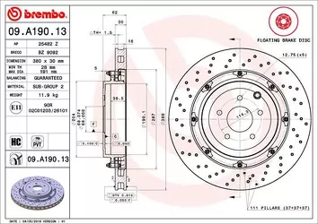 Brembo Prime Line 09.A190.13 <span>тормозной диск вентилируемый с перфорацией</span>