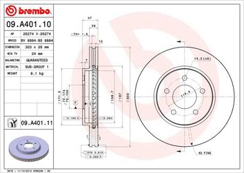 Brembo Prime Line 09.A401.11 <span>тормозной диск вентилируемый</span>