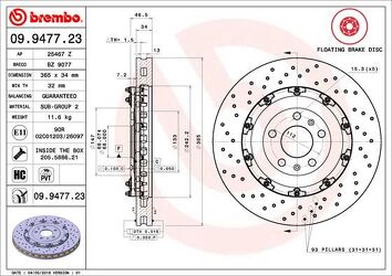 Brembo Prime Line 09.9477.23 <span>тормозной диск вентилируемый с перфорацией</span>