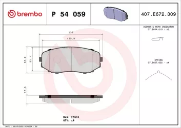 Brembo P 54 059 <span>тормозные колодки передние</span>