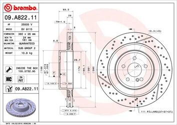 Brembo Prime Line 09.A822.11 <span>тормозной диск вентилируемый</span>