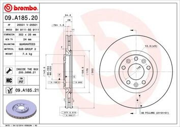Brembo Prime Line 09.A185.20 <span>тормозной диск вентилируемый</span>