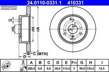 Тормозной диск ATE 24.0110-0331.1 для Smart Fortwo 450