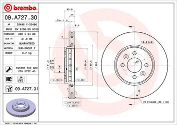 Brembo Prime Line 09.A727.31 <span>тормозной диск вентилируемый</span>