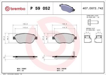Brembo P 59 052 <span>тормозные колодки передние</span>
