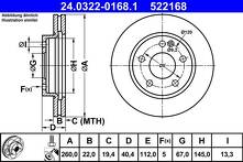 Тормозной диск ATE 24.0322-0168.1 для Mercedes-Benz A-Class W168