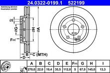 Тормозной диск ATE 24.0322-0199.1 для Mercedes-Benz Vaneo W414