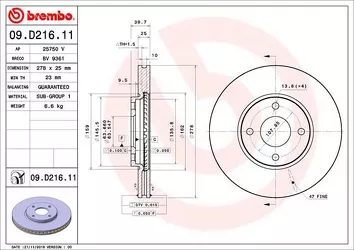 Brembo Prime Line 09.D216.11 <span>тормозной диск вентилируемый</span>