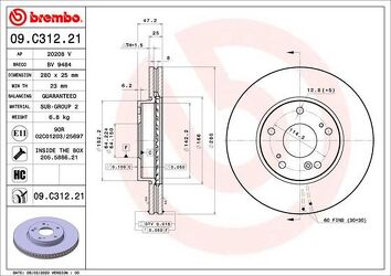 Brembo Prime Line 09.C312.21 <span>тормозной диск вентилируемый</span>