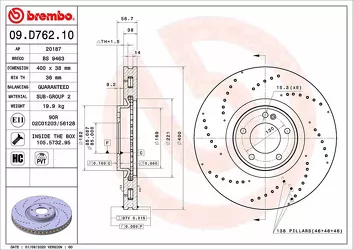 Brembo 09.D762.10 <span>тормозной диск вентилируемый</span>