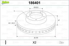 Тормозной диск Valeo 186401 для Ford Mondeo 2 пок. / хэтчбек